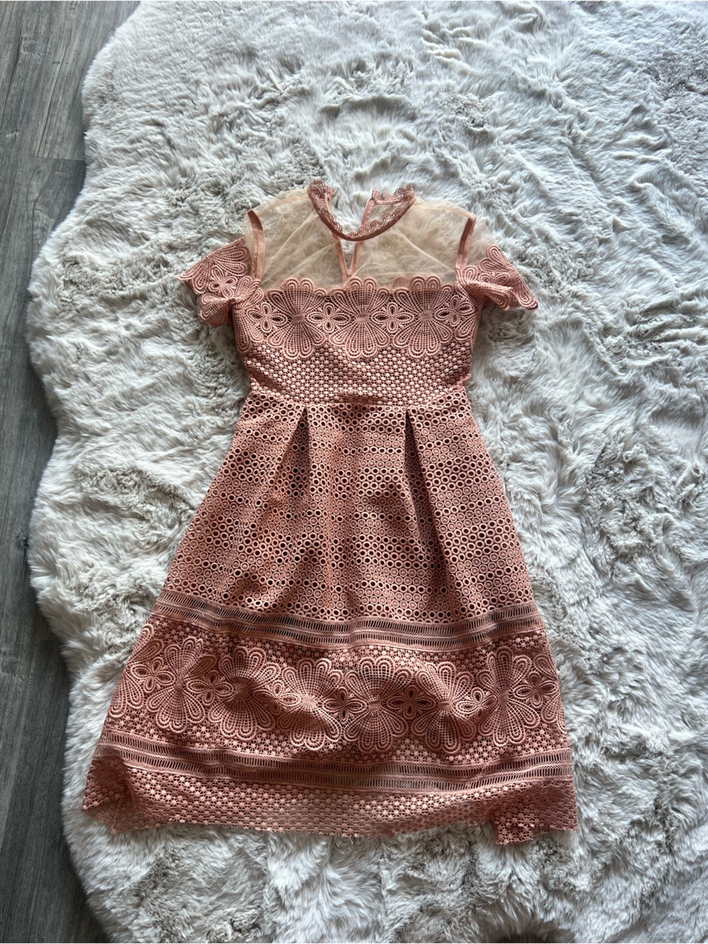 Self-Portrait Pink Lace Skirt with Floral Eyelet